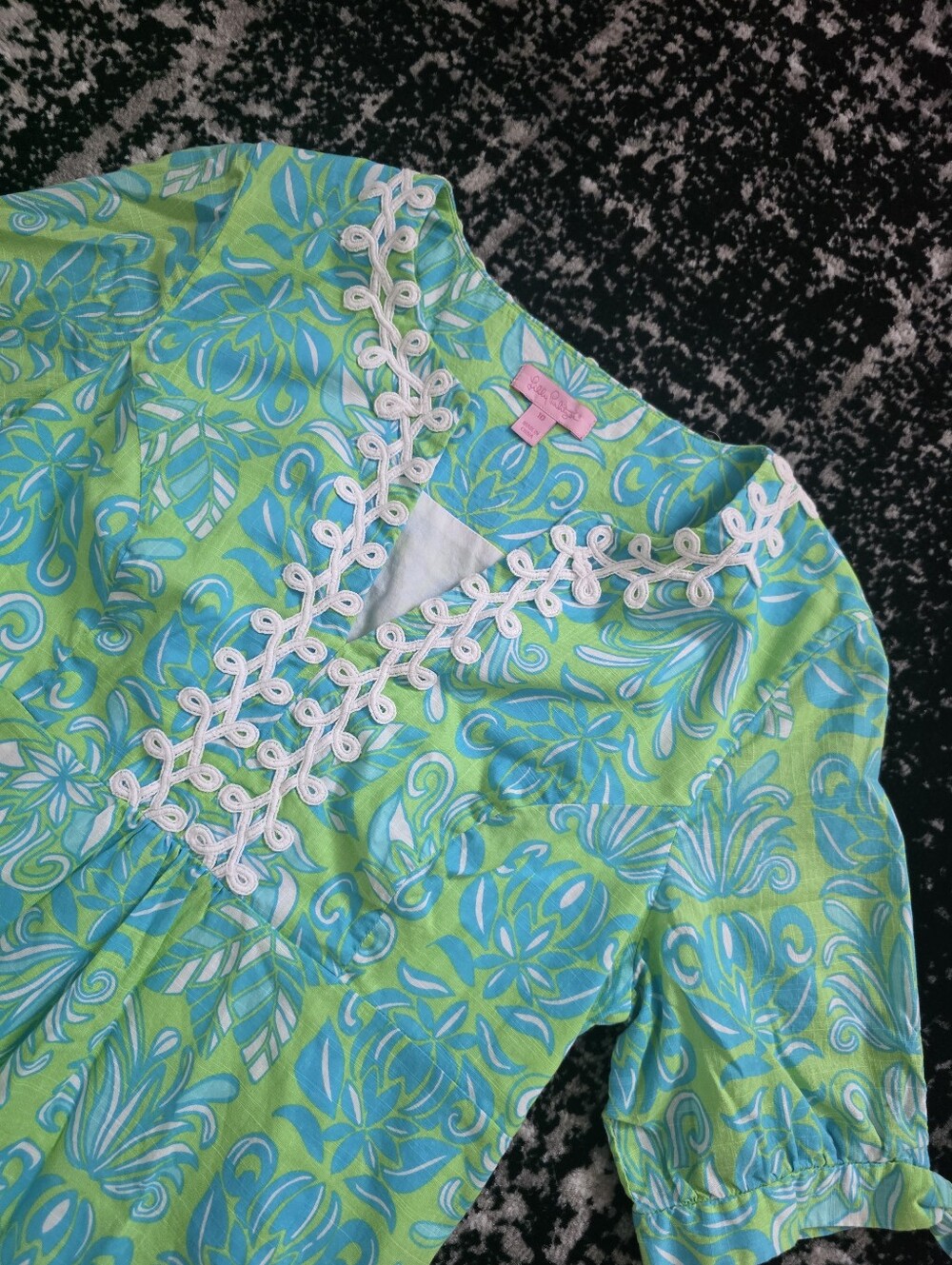 Lilly Pulitzer Krysta Tunic Dress Green Blue Tropical Print Size 10 - Picture 4 of 9